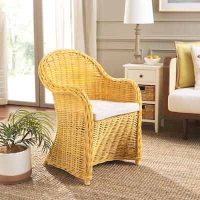 SAFAVIEH Sinja Yellow Rattan Club Chair - 24" x 26" x 35" - 24Wx26Dx35H