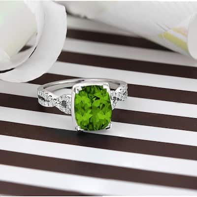 Auriya 3 9/10ct Cushion-cut Peridot and Diamond Engagement Ring 1/5ctw 14k Gold