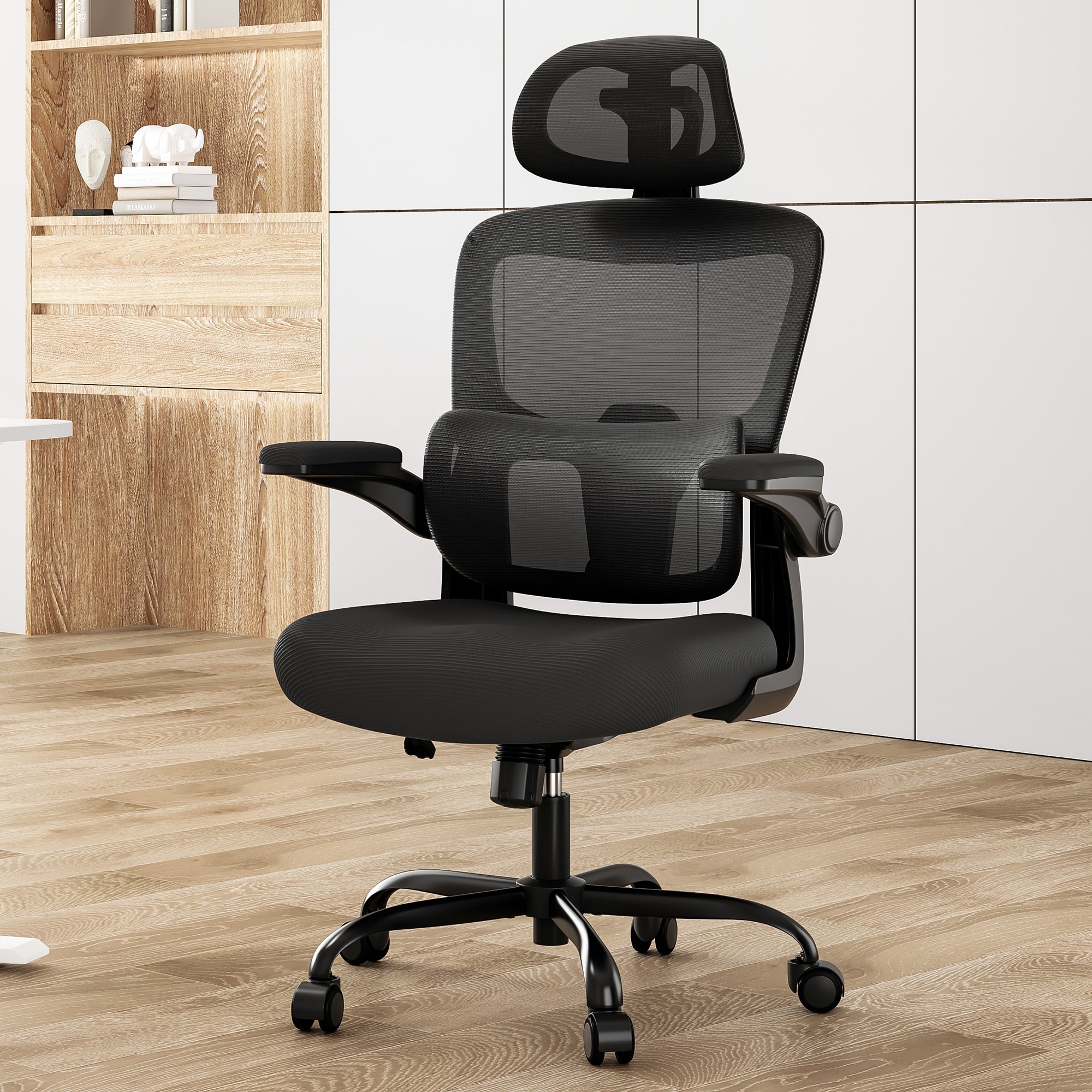 Home Office Chair Swivel Chair, Desk Chair with Flip-Up Armrest, Computer Chair with Adjustable Lumbar Support