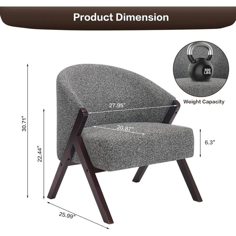 Mid Century Modern Upholstered Linen Fabric Accent Sofa Chair for Living Room