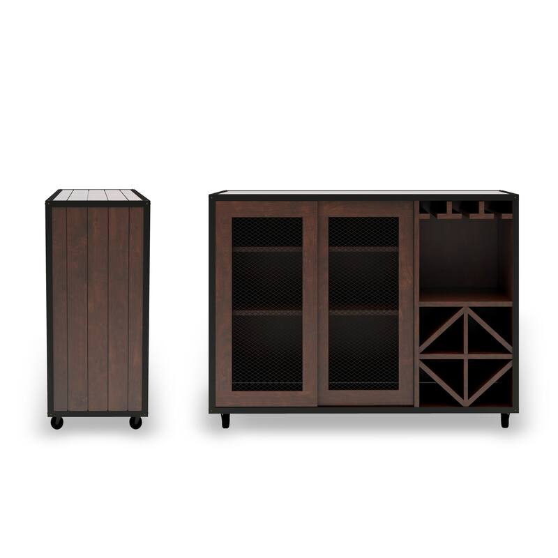 DH BASIC Vintage Walnut 48" Mobile Buffet with Wine Grid by Denhour