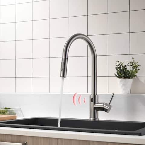Touchless Kitchen Sink Faucet With Pull Down Sprayer Single Handle Kitchen Faucet Stainless Steel Brushed Nickel Smart Sensor