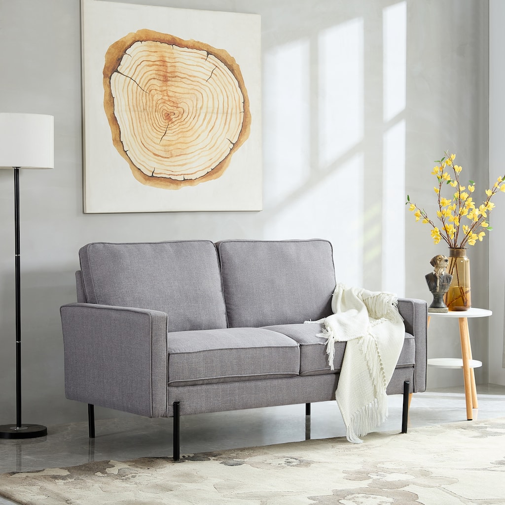 Snowhill 57''W Modern Linen Loveseat, 2-Seater, Matte Black Metal Legs