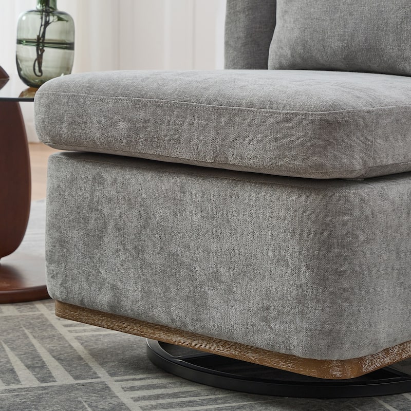 25" Seat Wide Chenille Office Accent Chair with 360° Swivel Metal Base