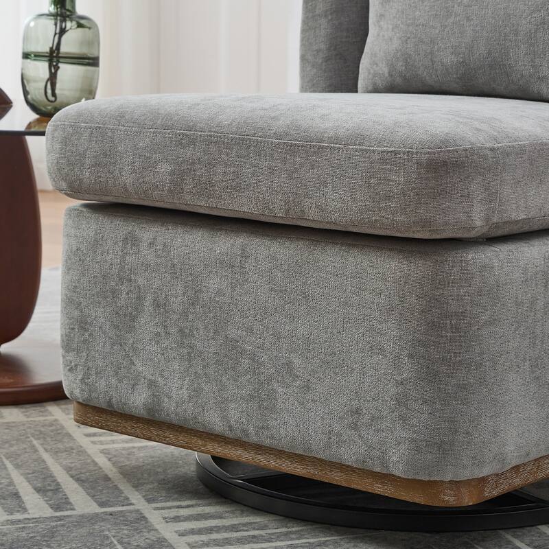 Roomfitters Swivel Accent Chair, Chenille Cushioned Armless Lounge Chair with Pillow for Living Room or Bedroom