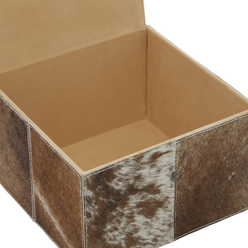 Leather Handmade Decorative Box with Hinged Lid - Set of 2 Gray, Brown, Dark Brown, Gold, Silver - Roche River Decor