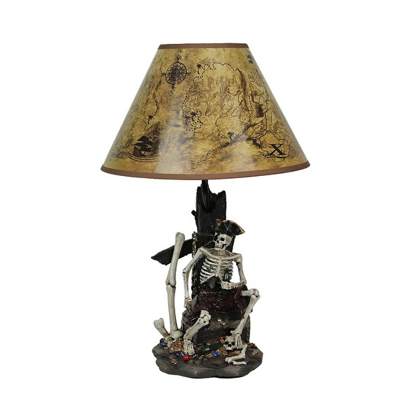 Zeckos 21 Inch Pirate Skeleton Table Lamp With Treasure Map Shade