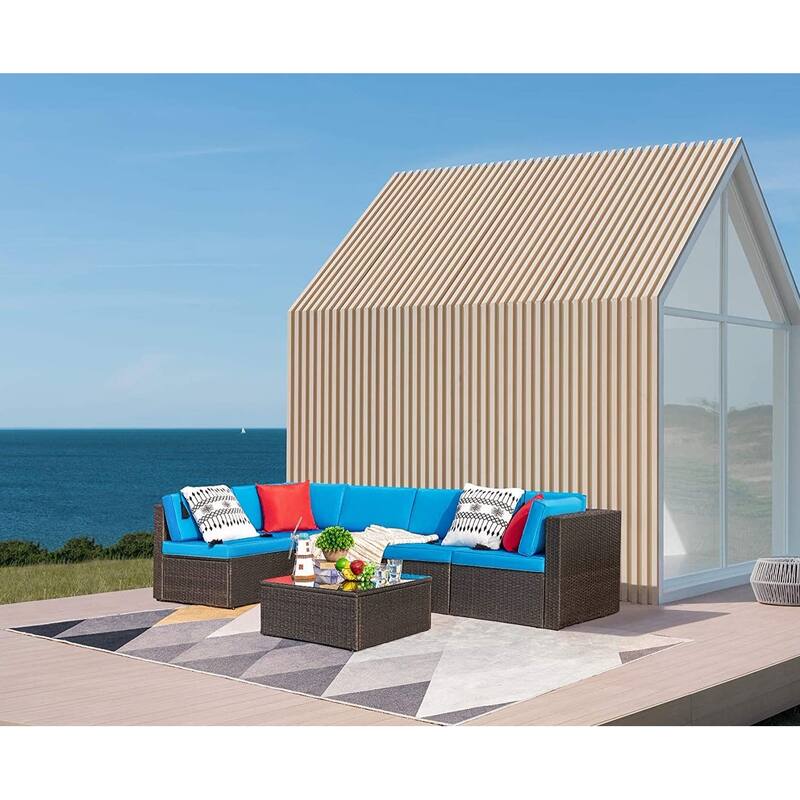 Homall 6 Pieces Patio Furniture Sets Outdoor Sectional Rattan Sofa Manual Weaving Wicker Patio Conversation Set