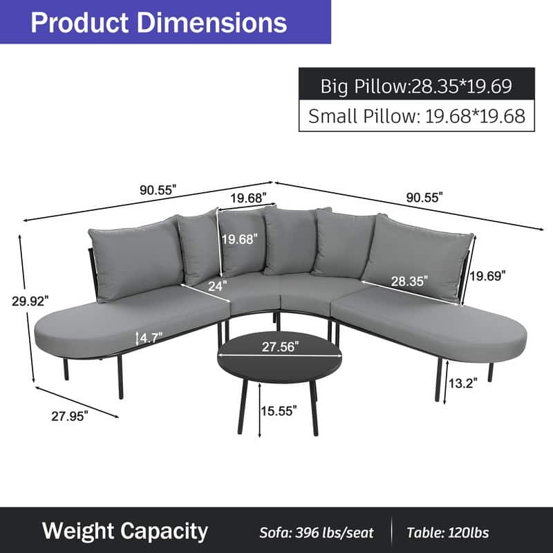 Half-Moon Outdoor Sofa Set With Coffee Table‌