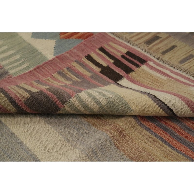 Hand Woven Oriental 100% Wool Carpet Southwestern Tribal Multi-Colored Kilim Area Rug - 9' 11'' X 6' 5''