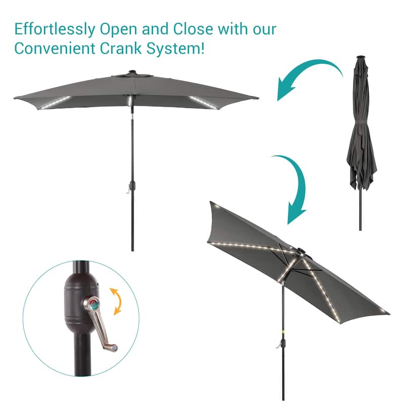 BONOSUKI 6x9FT LED Patio Market Umbrellas Table Umbrella w/Tilt Button