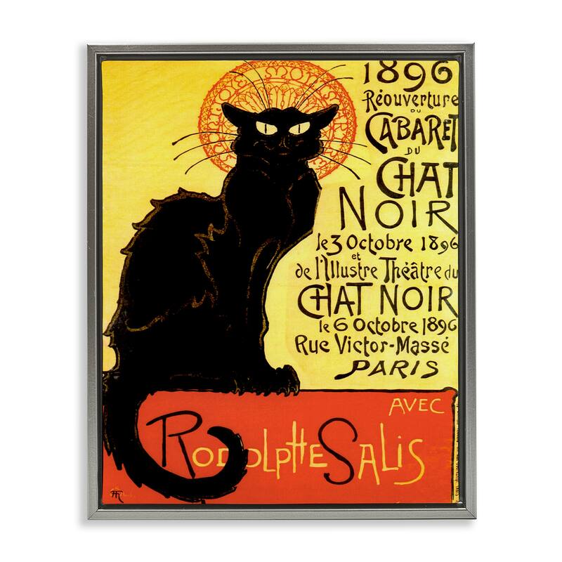 Stupell Vintage Halloween Black Cat Framed Floater Canvas Wall Art Design By Marcus Jules - 25 x 31 - Grey