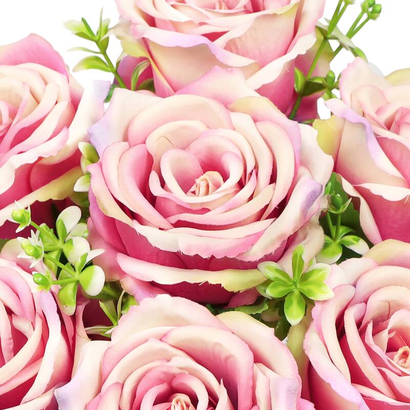 Set of 2 Fuchsia Pink Artificial Elegant Rose Flower Stem Bush Bouquet 17in - 17" L x 9" W x 9" DP