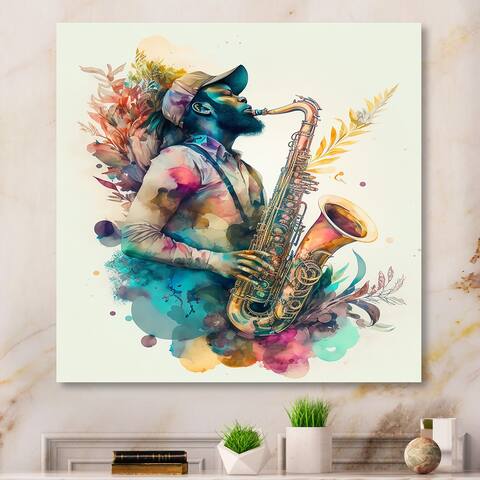 Designart 'Music Saxophone Player I' Modern Canvas Wall Art