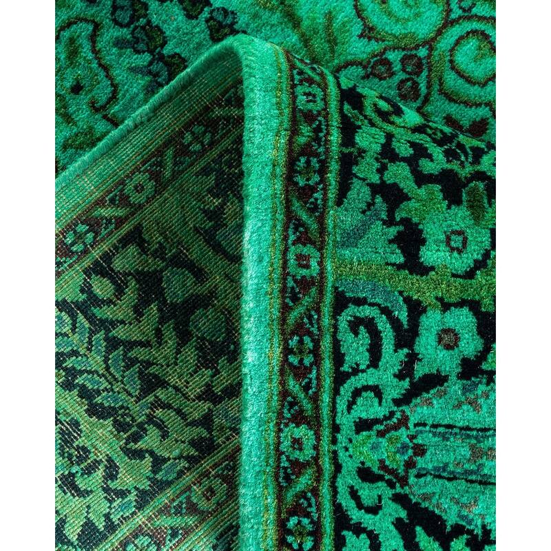 Overton Hand Knotted Wool Vintage Inspired Modern Contemporary Overdyed Green Runner Rug - 2' 6" x 17' 1"
