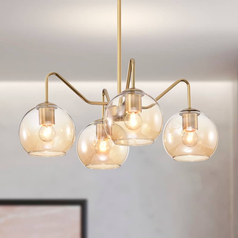 Dhona 22 Inch Clear Seedy Glass Globe Chandelier 4 Light - N/A - Matte Black and Brass