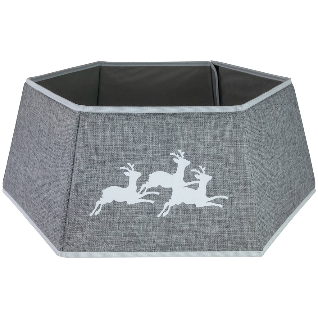 26" Gray Burlap with Reindeer Hexagonal Christmas Tree Collar - Grey