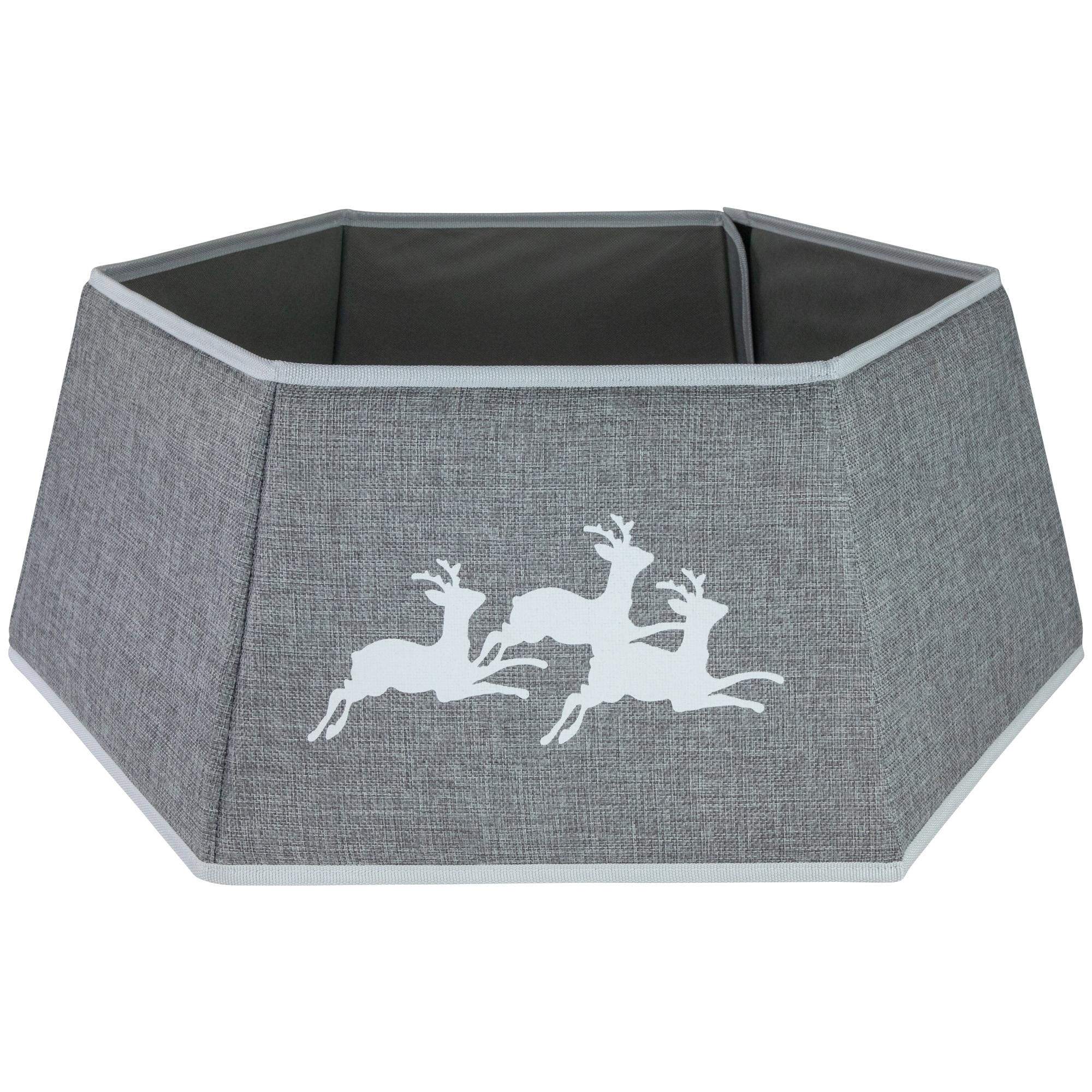 26" Gray Burlap with Reindeer Hexagonal Christmas Tree Collar