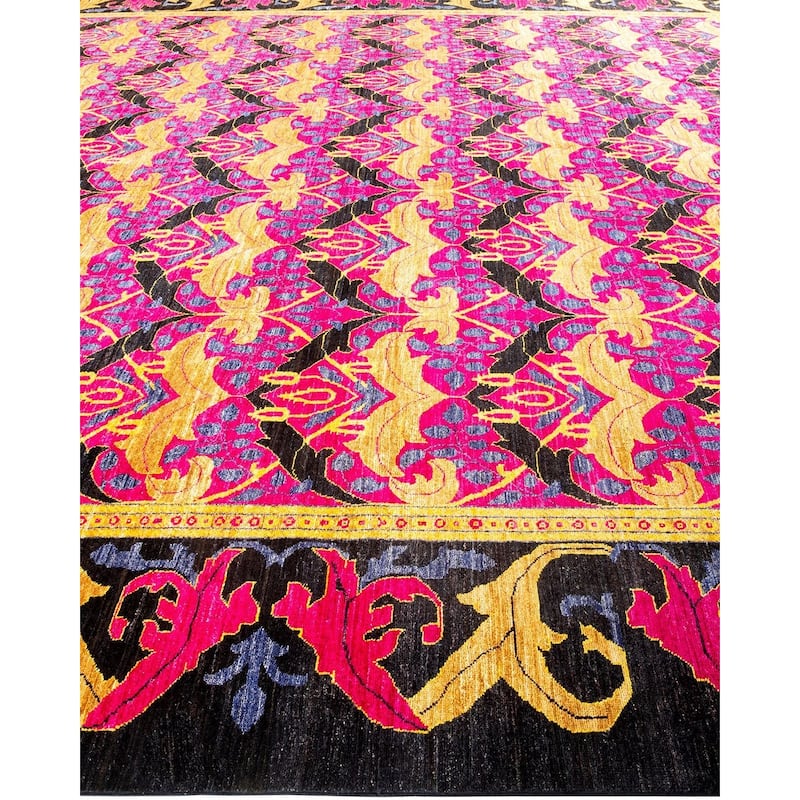 Overton Handknotted Wool Vintage Inspired Contemporary Arts & Crafts Black Area Rug - 17' 10" x 11' 10"