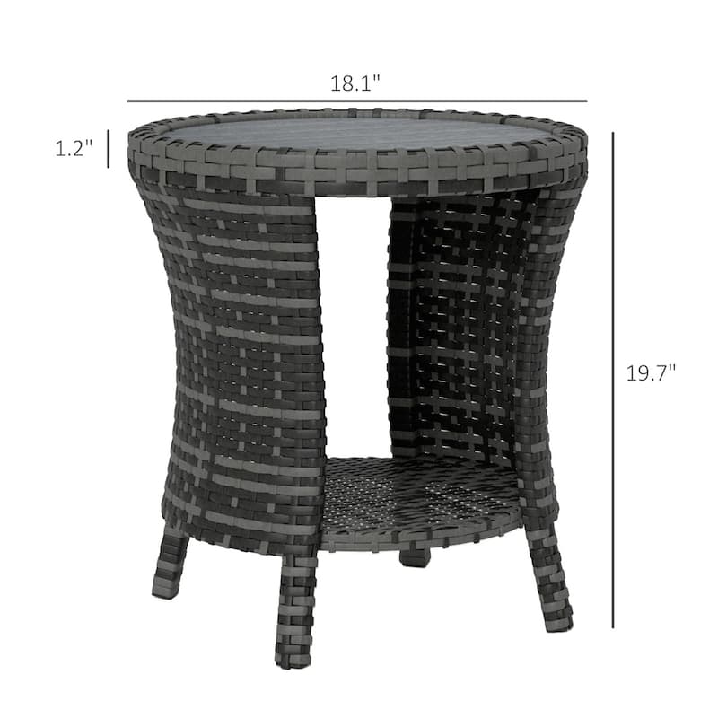 Steel PE Rattan WPC 2-Tier Hourglass Outdoor Side Table - 18.1" Dia. x 19.7" H