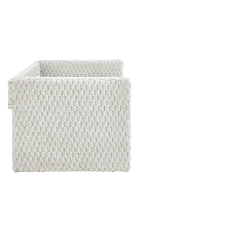 Modern Twin Size Upholstered Sofa Bed with Pull-Out Feature, Beige Plaid Corduroy Fabric