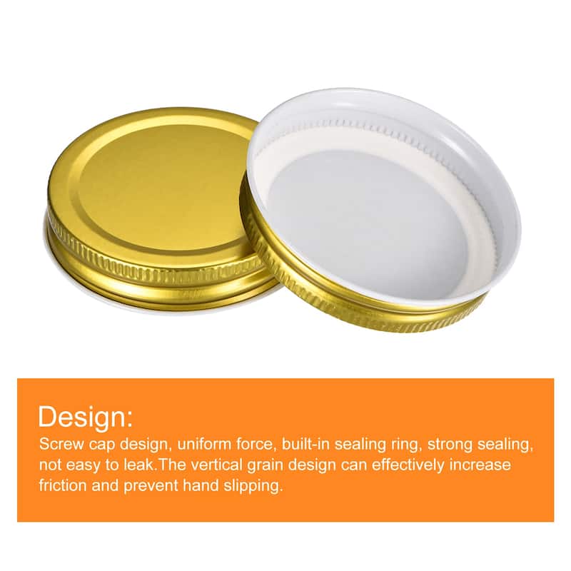 Mason Jar Lids, 6 Pcs - Tinplate Canning Lids Regular Mouth Leak Proof - Gold