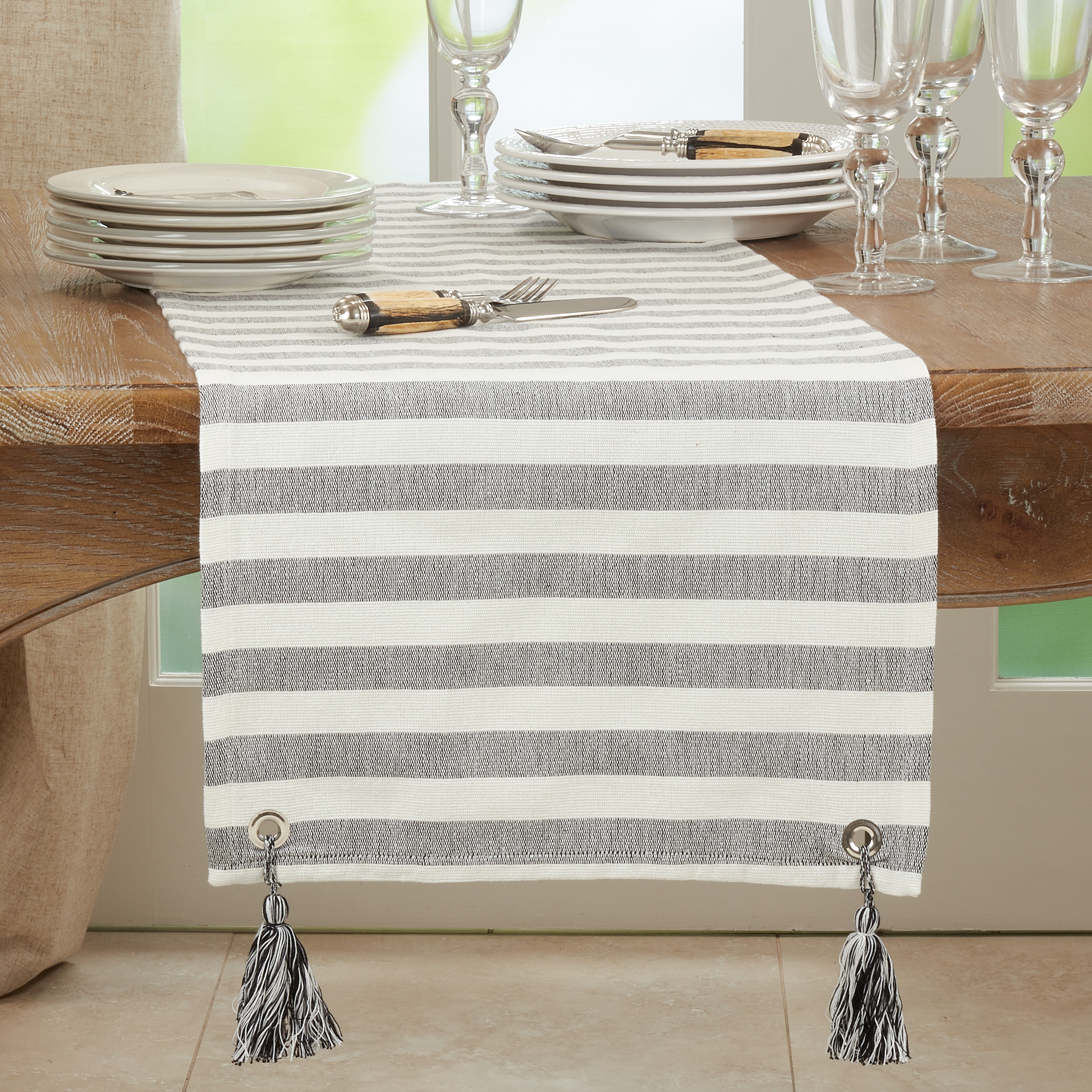 Striped Table Runner With Tassel Design