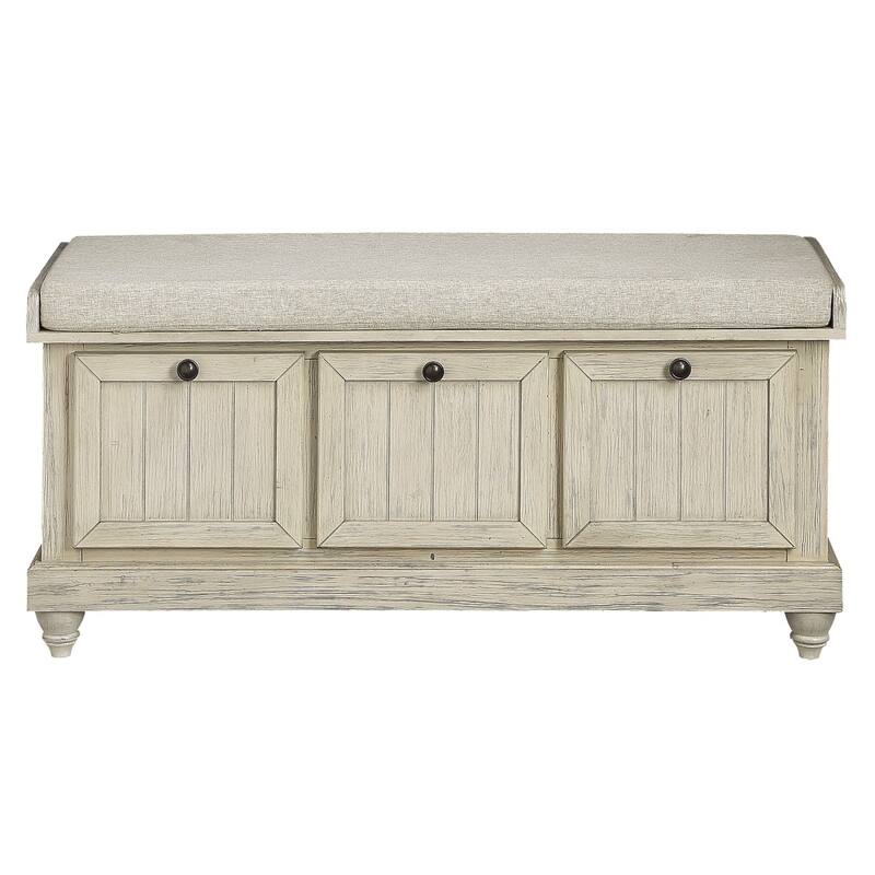 Wali 44 Inch Bench with Lift Top Storage, Cushioned Seat Antique White