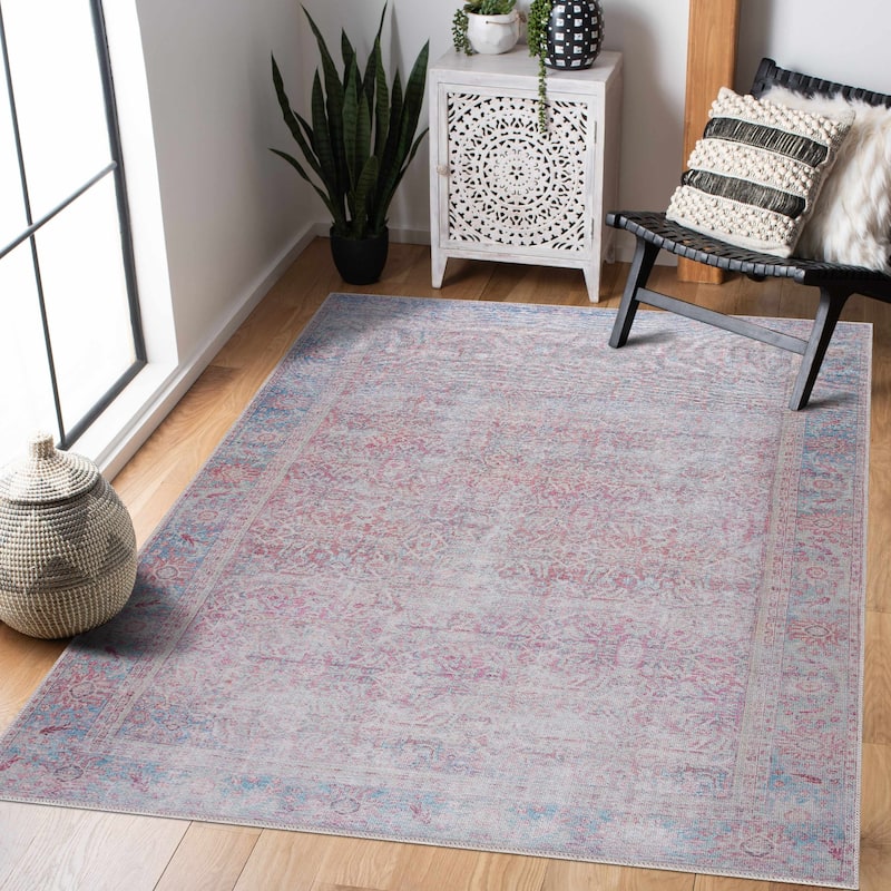 Hauteloom Georgia Machine Washable Persian Oriental Traditional Area Rug - 7'10" x 10'2" - Light Blue, Cream, Off White, Pink, Dark Pink