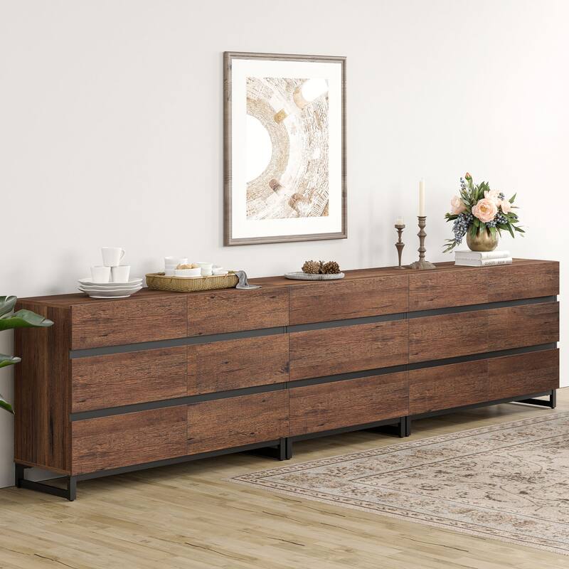 WAMPAT Dresser with Glass Doors, 3 in 1 Modern Chest of Drawers with Adjustable Shelves for Bedroom - Brown - 2-drawer