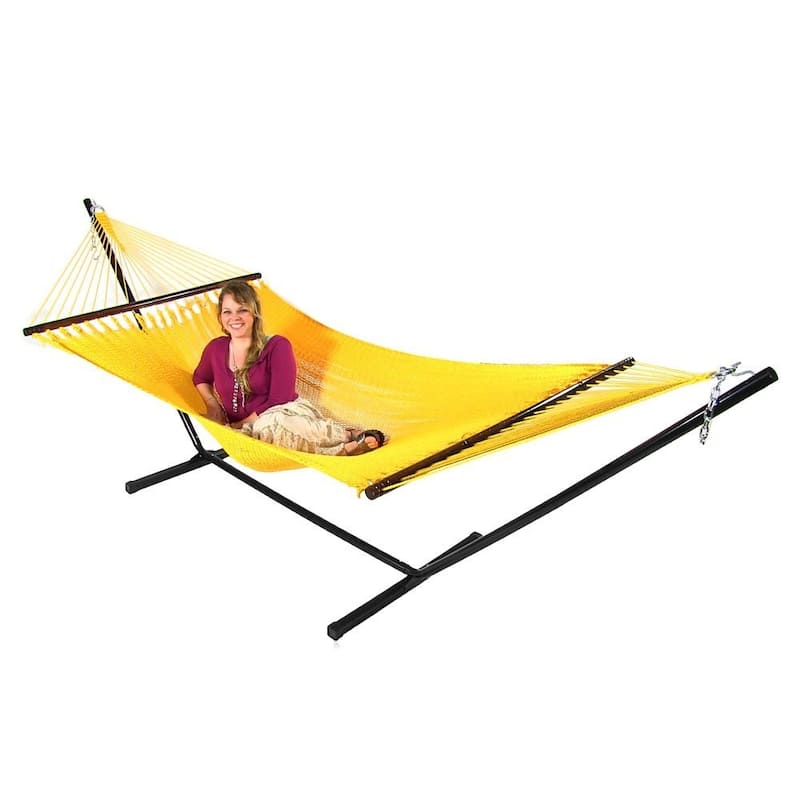 Sunnydaze Large 2-Person Rope Hammock with Spreader Bar & Hammock Stand