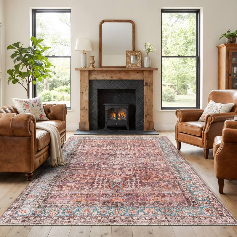 World Rug Gallery Vintage Distressed Bordered Washable Area Rug