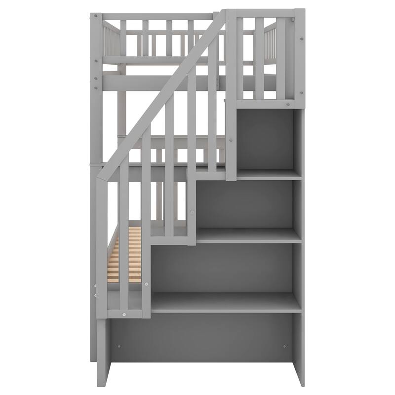 Twin Over Twin Bunk Bed with Trundle and Storage Shelves, Space-Saving Design