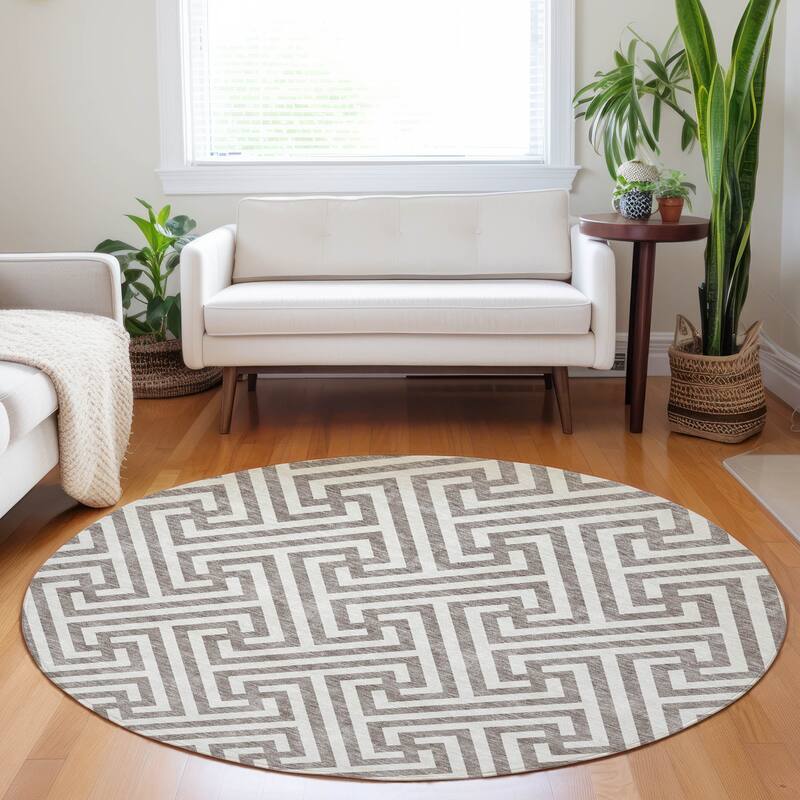 Premium Washable Super Soft Modern Geo Mayfield Rug - Taupe - 8' x 8' - Round