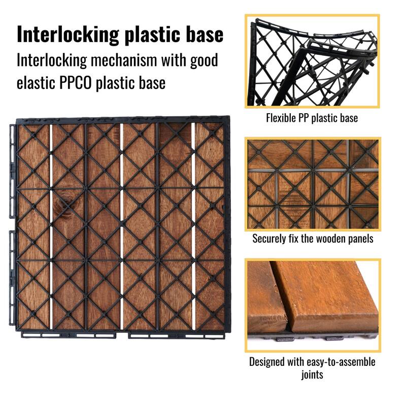 30 PCS Interlocking Deck Tiles Striped Pattern, 12" x 12"Square Acacia Hardwood Outdoor Flooring for Patio,Bancony,Pool Side