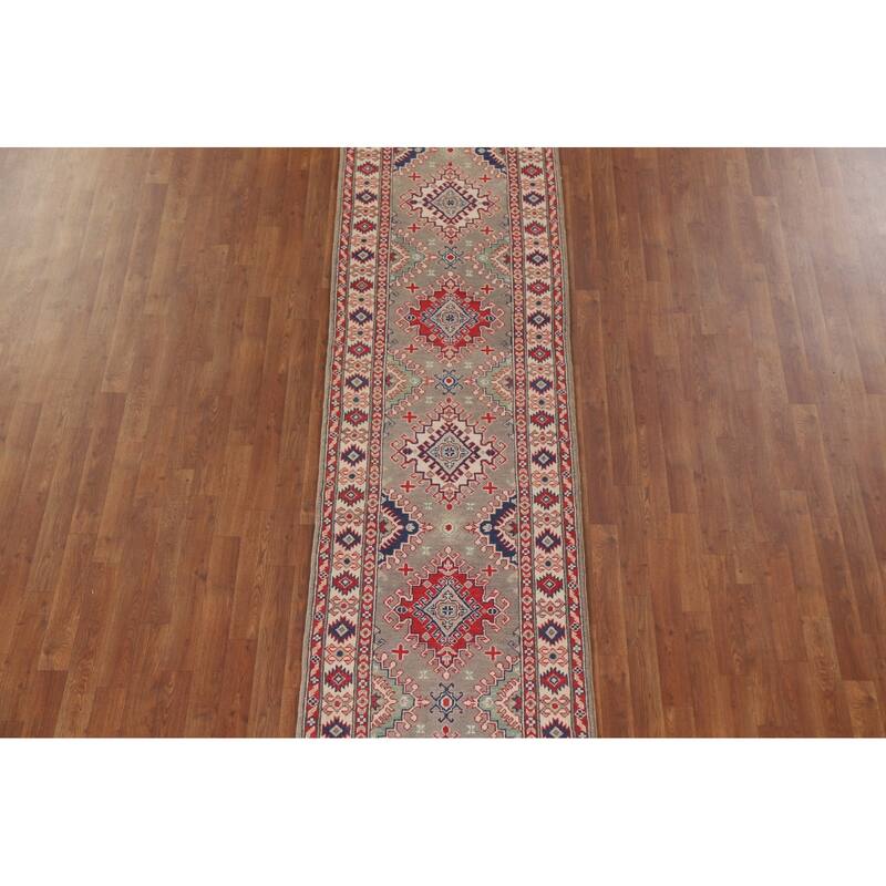 Hand Knotted Oriental 100% Wool Carpet Traditional Geometric Brown Kazak Runner Rug - 15' 11'' X 2' 8''