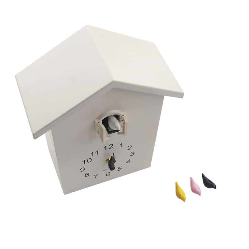 Walplus White Minimalist Cuckoo Clock Colorful Window 4 Changeable Birds
