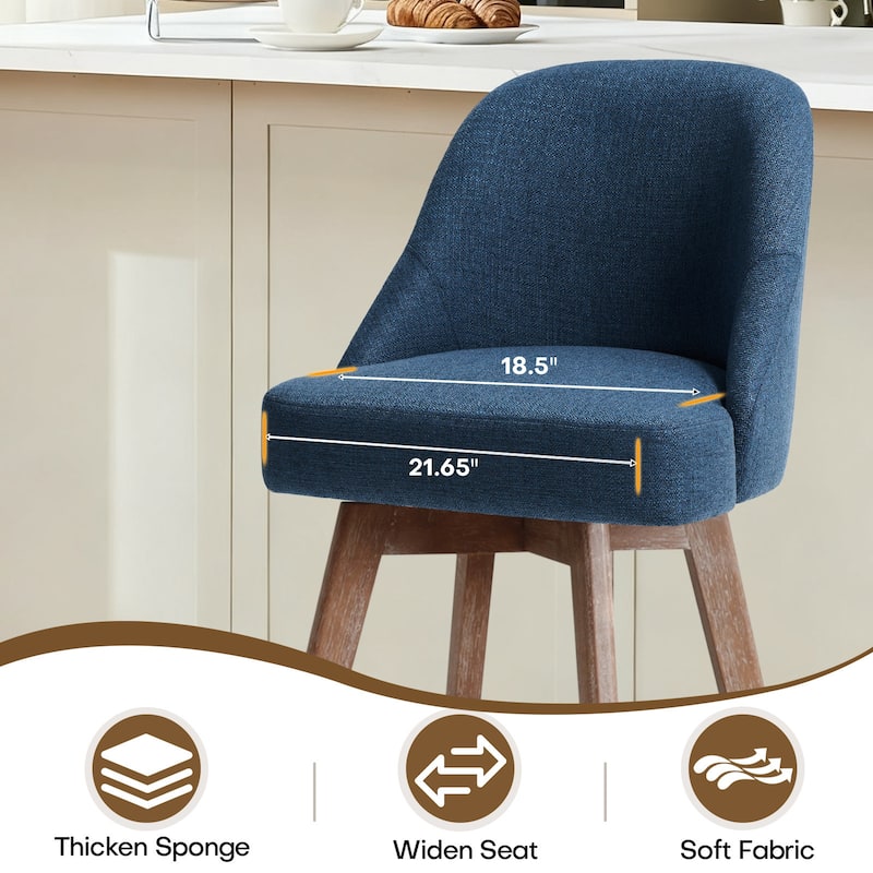 26" Upholstered Counter Height Swivel Bar Stool, Counter Stools with Solid Wood Legs - 39.37"H x 22.44"D x 21.65"W