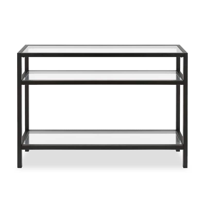Sivil Rectangular Contemporary Metal/Glass Console Table in Blackened Bronze