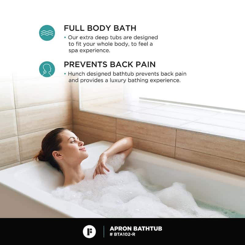 Fine Fixtures Acrylic-Fiberglass Soaking Bathtub, White. Alcove/Apron Front