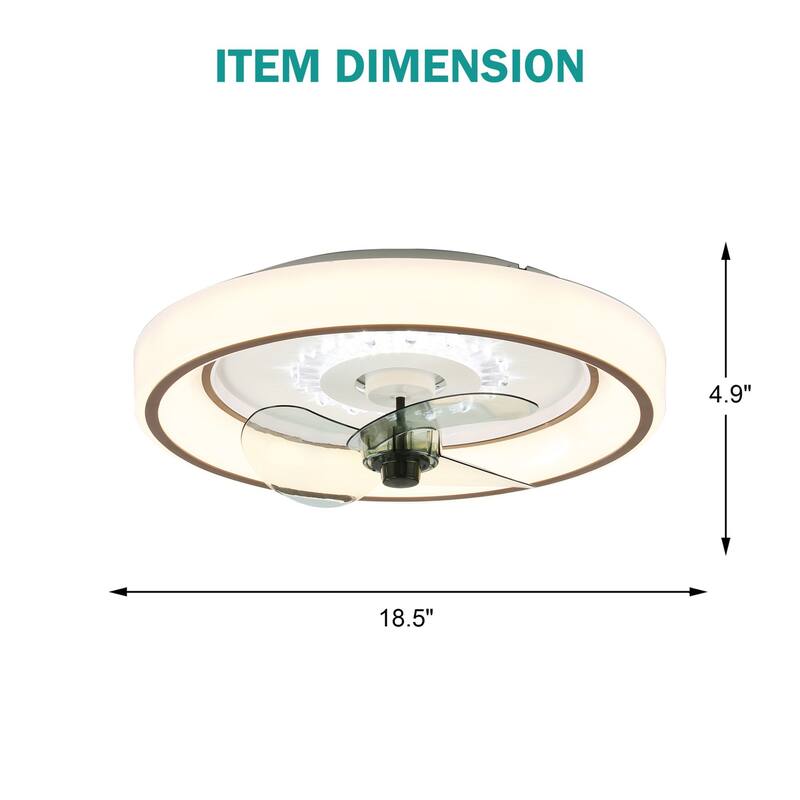 19" Oaks Aura Smart App Remote Dual Control Low Profile Ceiling Fan with Light, 6-Speed Flush Mount Ceiling Fan - White