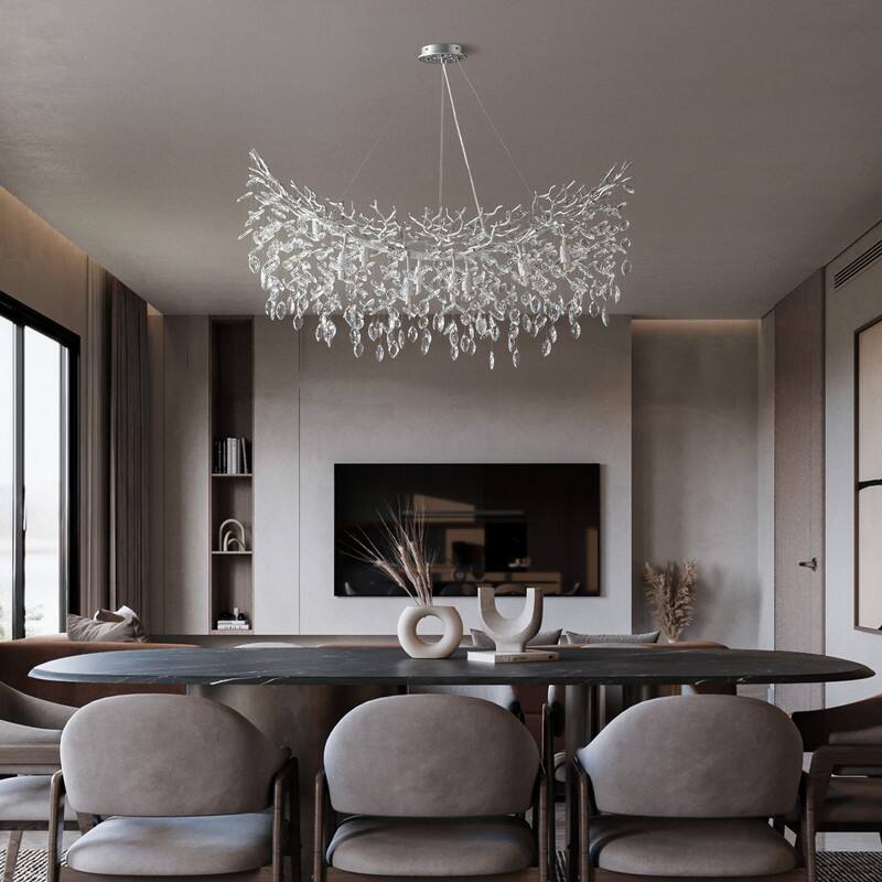 Modern Branch Crystal Linear Chandelier, 1100-1830mm Dining Pendant Light