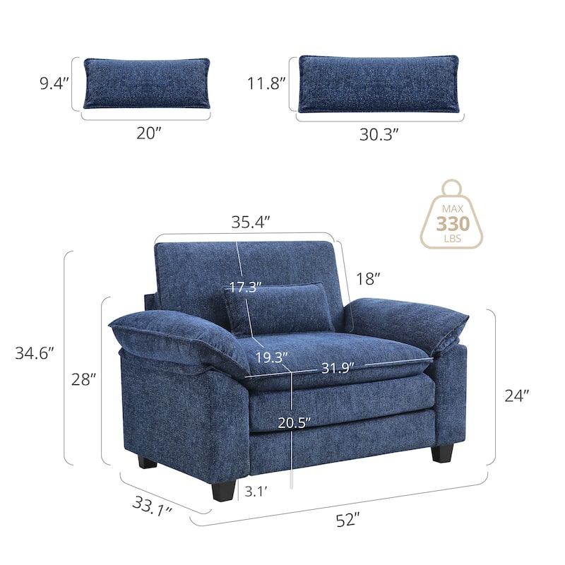 Living Room Upholstered Accent Chair,Modern Reading Chair With Arms Pillows - 52"W X 54.6"D X 34.6"H