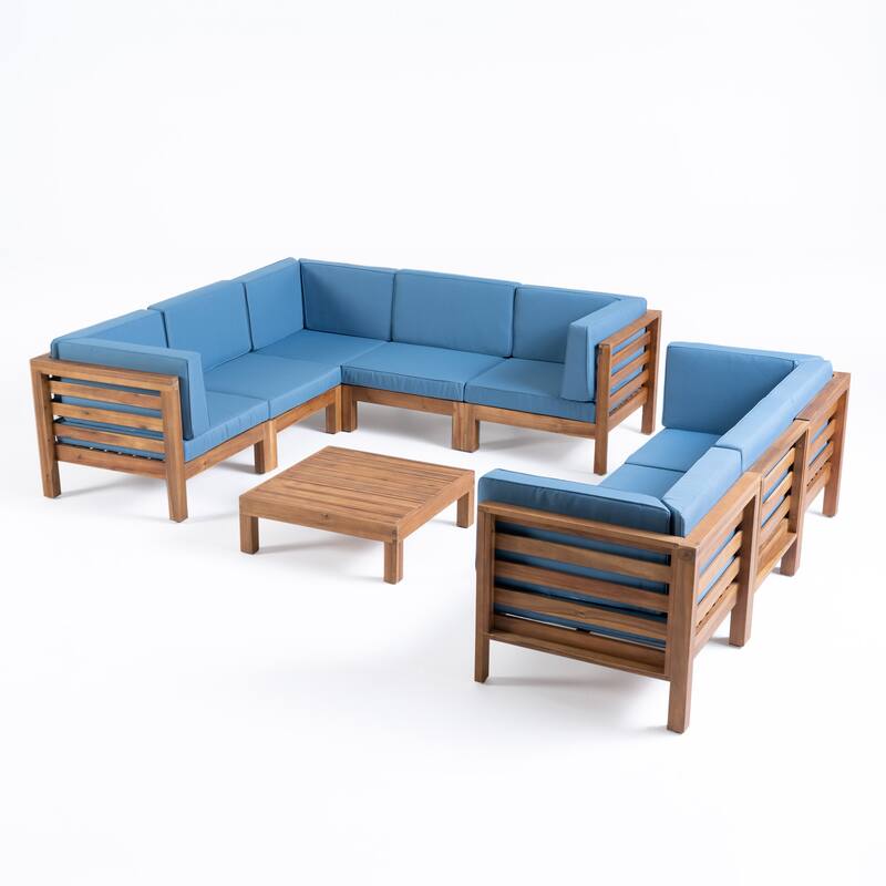 Oana Outdoor 9-Piece Acacia Wood Sectional Sofa Set with Coffee Table by Christopher Knight Home