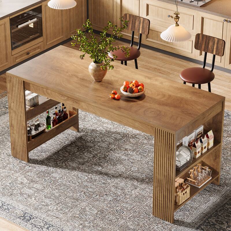 63'' Bar Table, Bar Height Pub Table Bar Unit with Storage Shelves