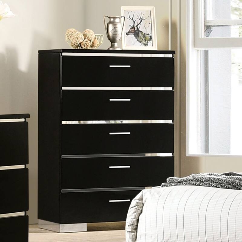 Lofa Contemporary Black Wood Storage Panel Bedroom Set with LED and USB Ports by Furniture of America