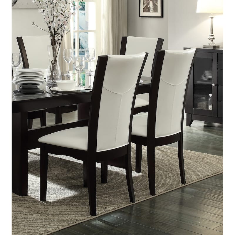 Modern Contemporary Dining Side Chairs Set of 2 White Faux Leather Upholstered Espresso Finish Hardwood Solid