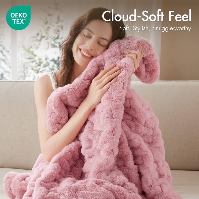 Madison Park Ruched Fur Throw