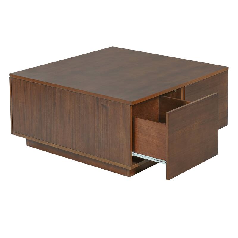 Elegant Square Coffee Table with 4 Spacious Drawers by Harper&Bright Designs
