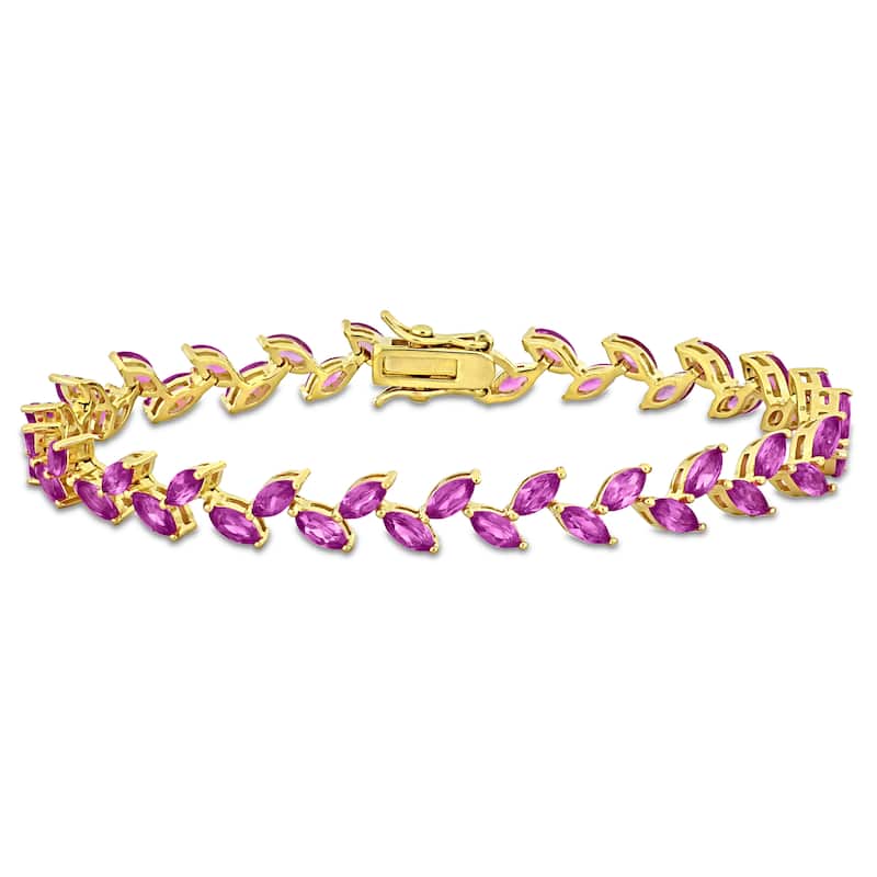 Miadora 12ct TGW Created Pink Sapphire Bracelet in Yellow Sterling Silver